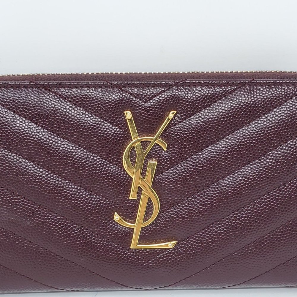 100% Auth YSL Monogram Grain Gold Zippy Wallet - Picture 9 of 14